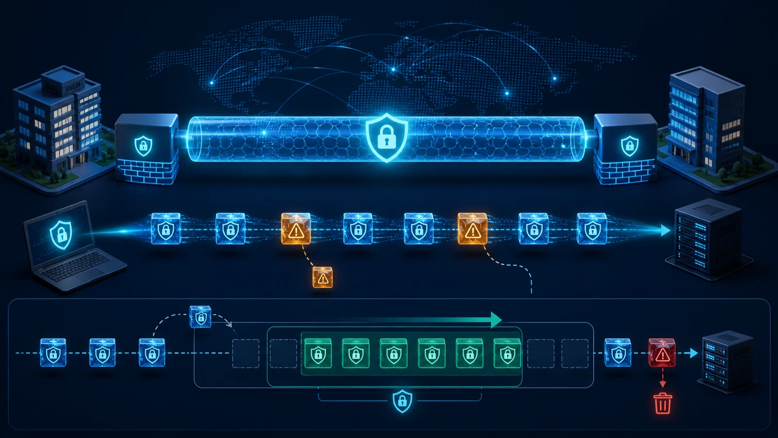 Cửa sổ anti-replay IPsec ESP với gói đến đúng thứ tự, trễ và trùng lặp