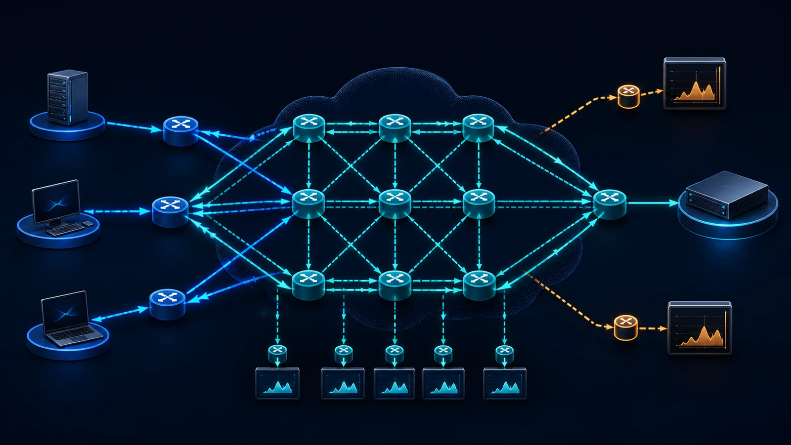 Minh họa: Topology đo STAMP/TWAMP qua ECMP với điểm quan sát độc lập