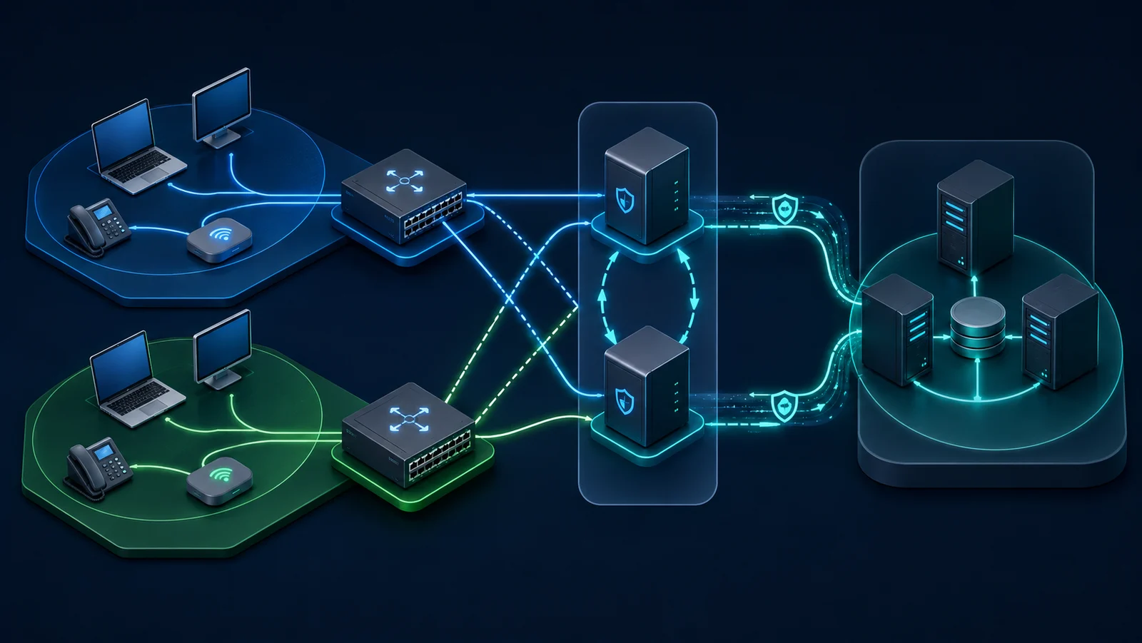 Sơ đồ client, hai DHCP relay và cụm DHCP server xử lý Option 82
