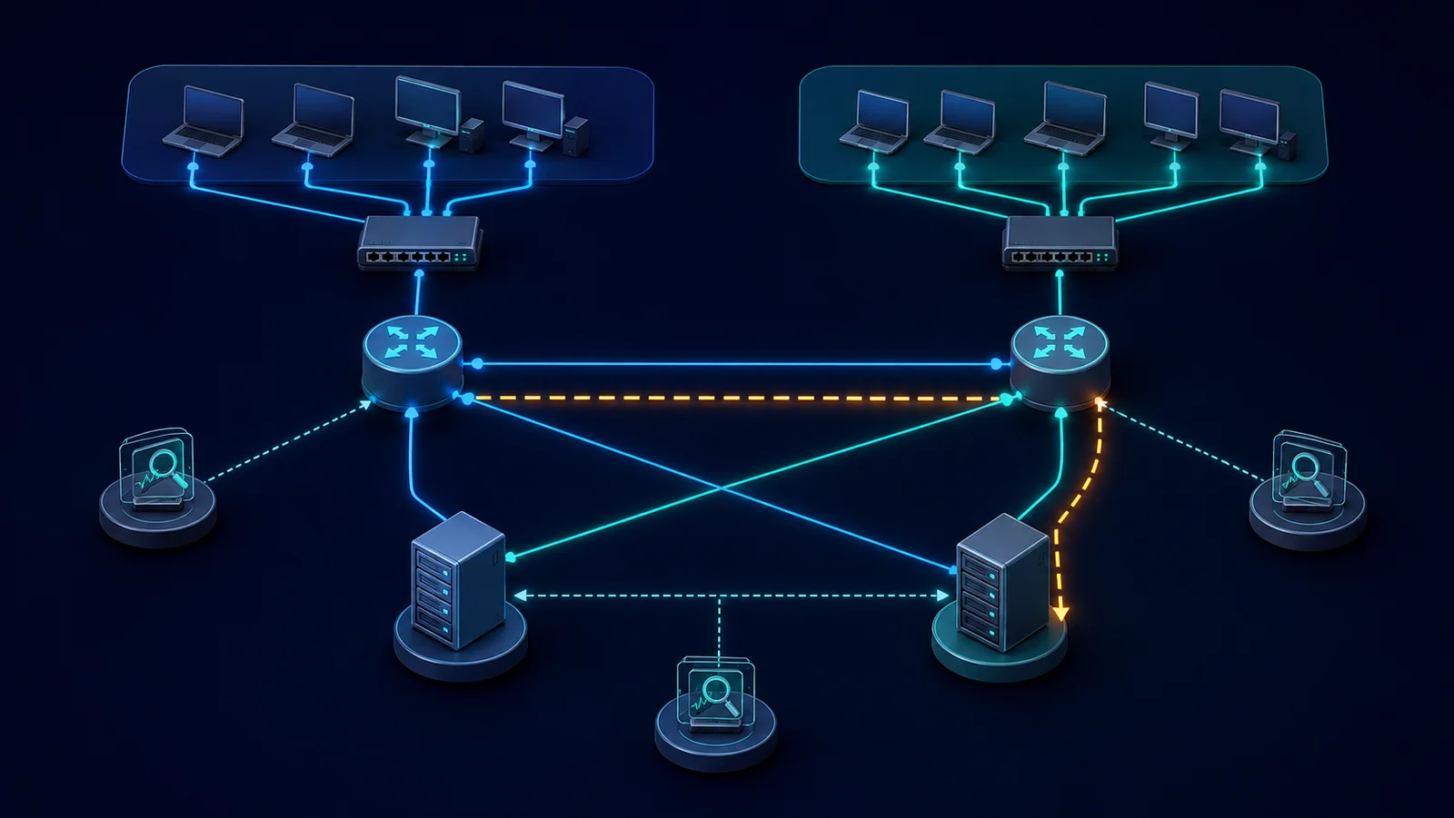Minh họa: Topology kiểm thử DHCP Option 82 với hai relay và ba điểm đo