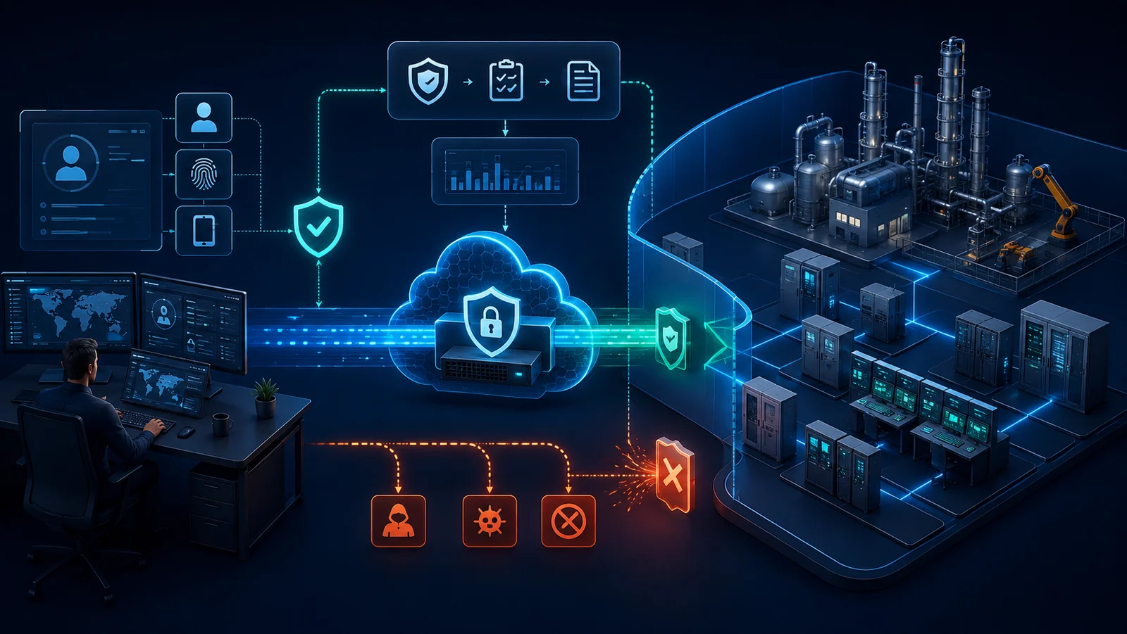 Máy trạm kỹ thuật kết nối VPN tới môi trường OT qua vùng kiểm soát