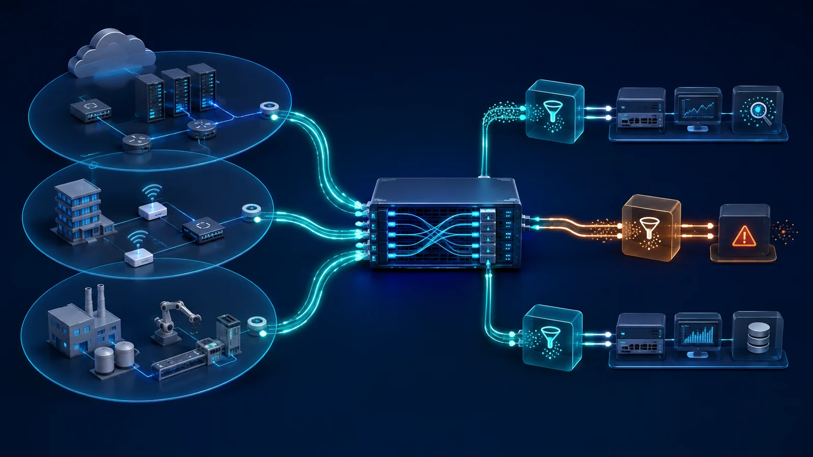 Minh họa: Topology kiểm thử NPB deduplication với nguồn TAP chồng lấn và capture chuẩn