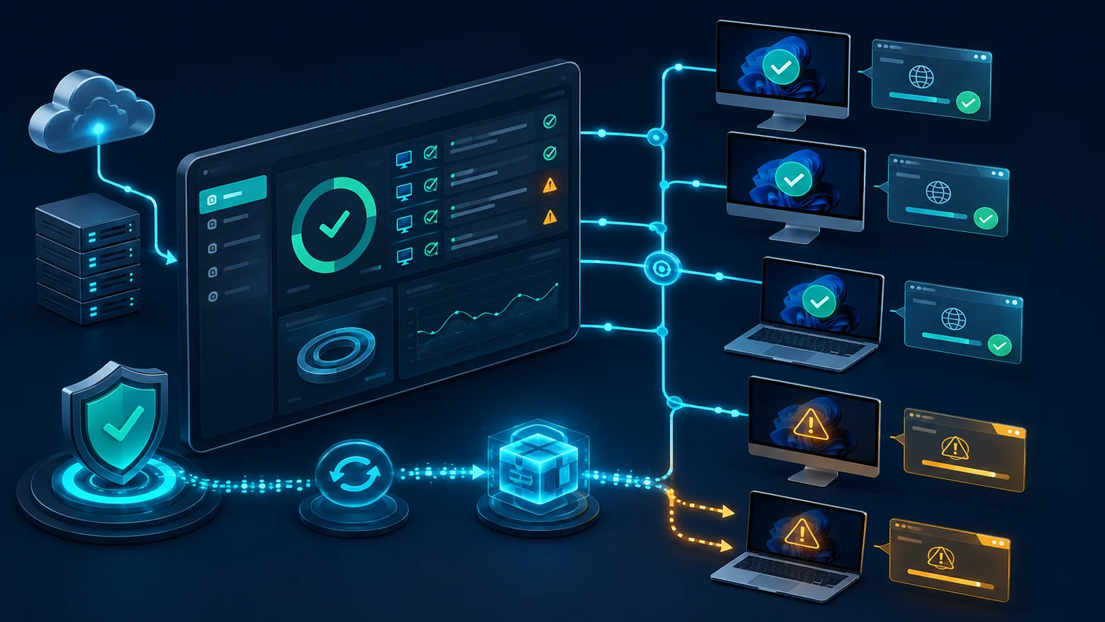 Dashboard quản lý endpoint kiểm tra phiên bản Chrome đã cập nhật sau cảnh báo V8