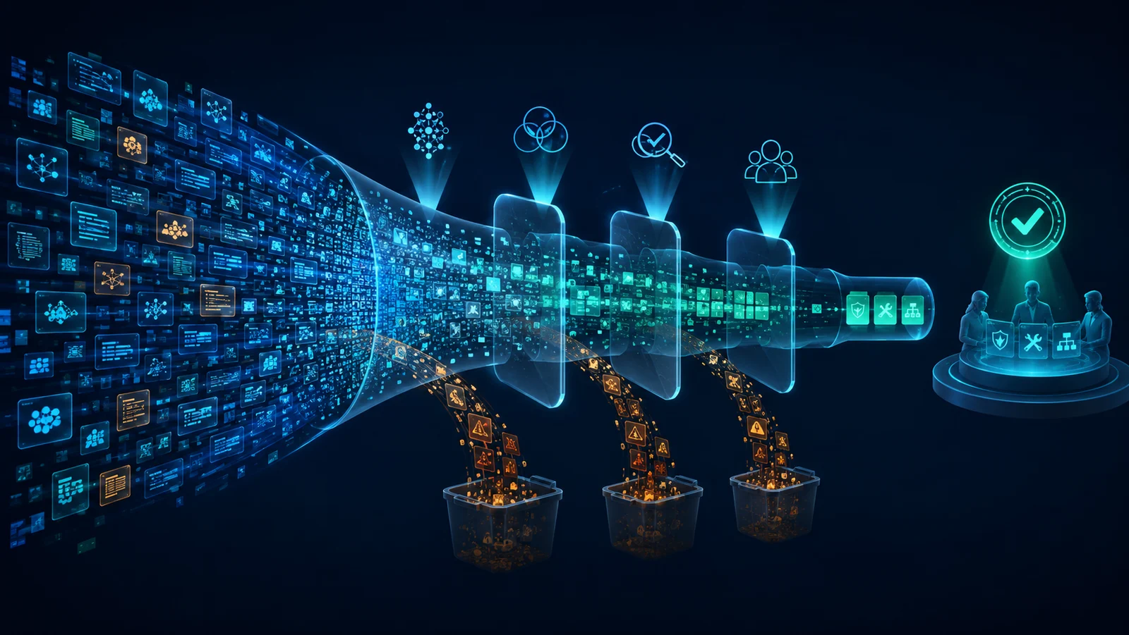 Minh họa: Funnel biến finding AI thành bản vá đã kiểm chứng