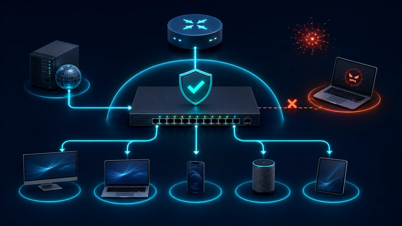 Switch truy nhập kiểm soát Router Advertisement và DHCPv6 giữa client với router hợp lệ