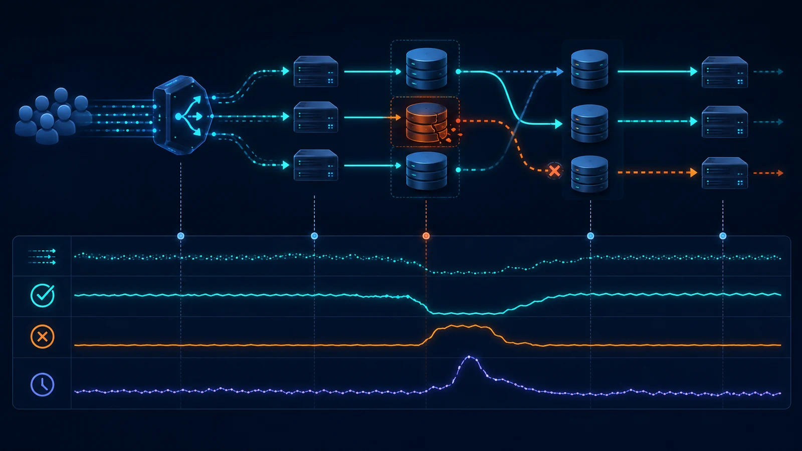 Minh họa: Tải API và hành vi rate limiter khi kho quota failover