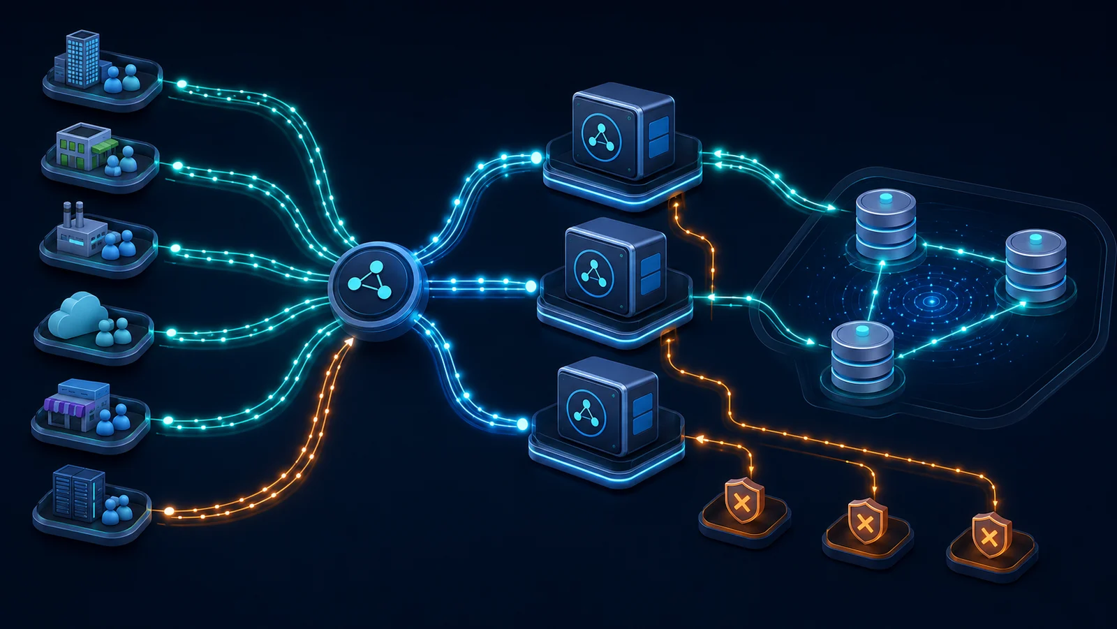 Nhiều client gửi API request qua cụm gateway dùng bộ đếm rate limit phân tán