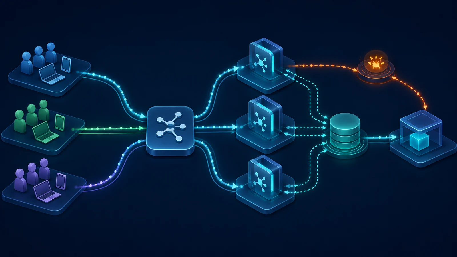 Minh họa: Topology kiểm thử rate limiting phân tán và kho state quota