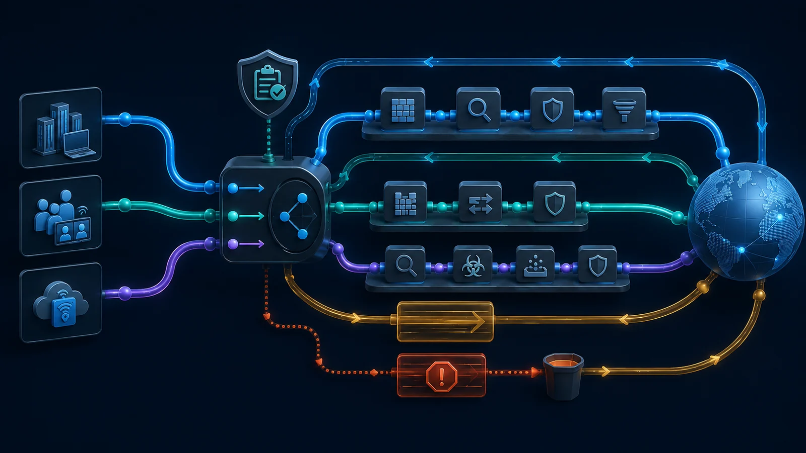 Minh họa: Topology Service Function Chain và các điểm đo theo thứ tự dịch vụ