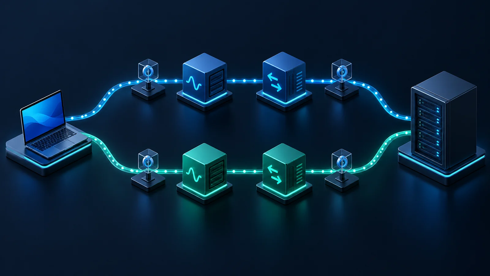 Minh họa: Topology kiểm thử MPTCP với hai subflow và middlebox.