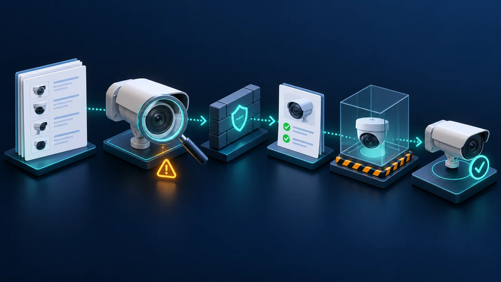 Minh họa: Quy trình phòng vệ từ inventory, kiểm soát vật lý và phân vùng mạng đến kiểm chứng trong lab.