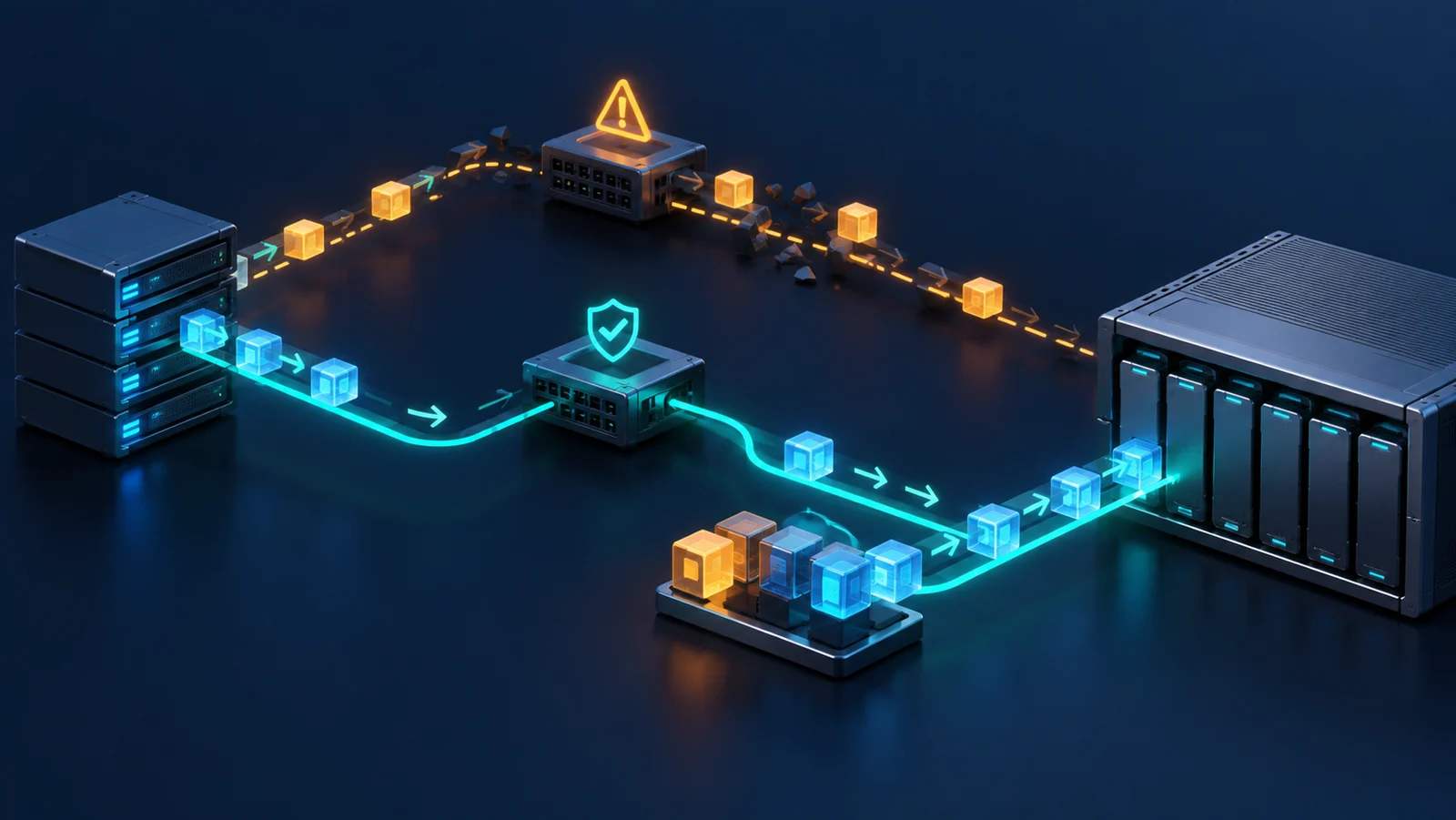 Minh họa: Khôi phục kết nối và I/O trên đường còn hoạt động; kết quả thực phụ thuộc multipath và timeout.