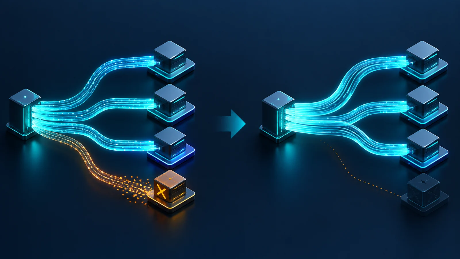 Minh họa: Ánh xạ flow trước và sau khi rút một member ECMP; không thể hiện tỷ lệ remap hay kết quả đo thực tế.