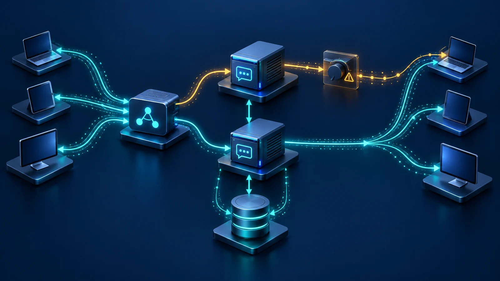 Minh họa: Publisher, load balancer, broker, persistent store và subscriber trong một topology kiểm thử MQTT.