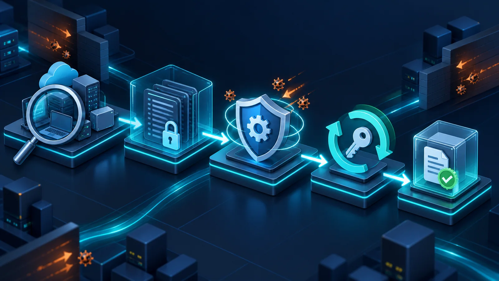Minh họa: Kiểm kê, giữ bằng chứng, vá, rà soát credential và xác minh artifact; hoàn tất nâng cấp không tự chứng minh đã loại bỏ xâm nhập.
