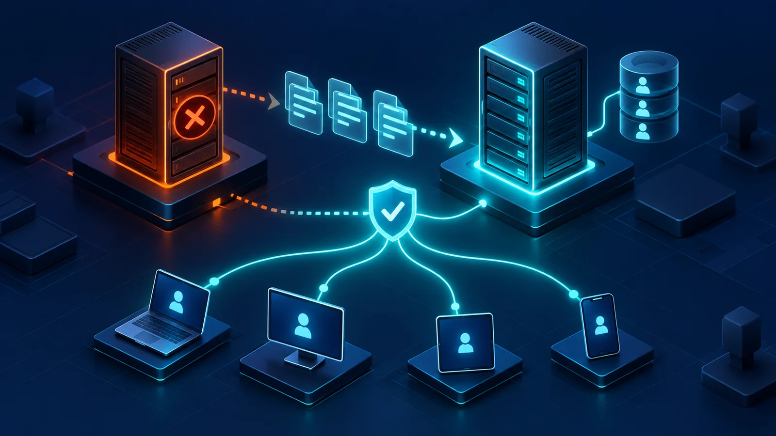 Minh họa: Phục hồi kết nối và đối chiếu bản ghi sau failover là hai phép kiểm riêng; hình không thể hiện số liệu latency hay replication lag.