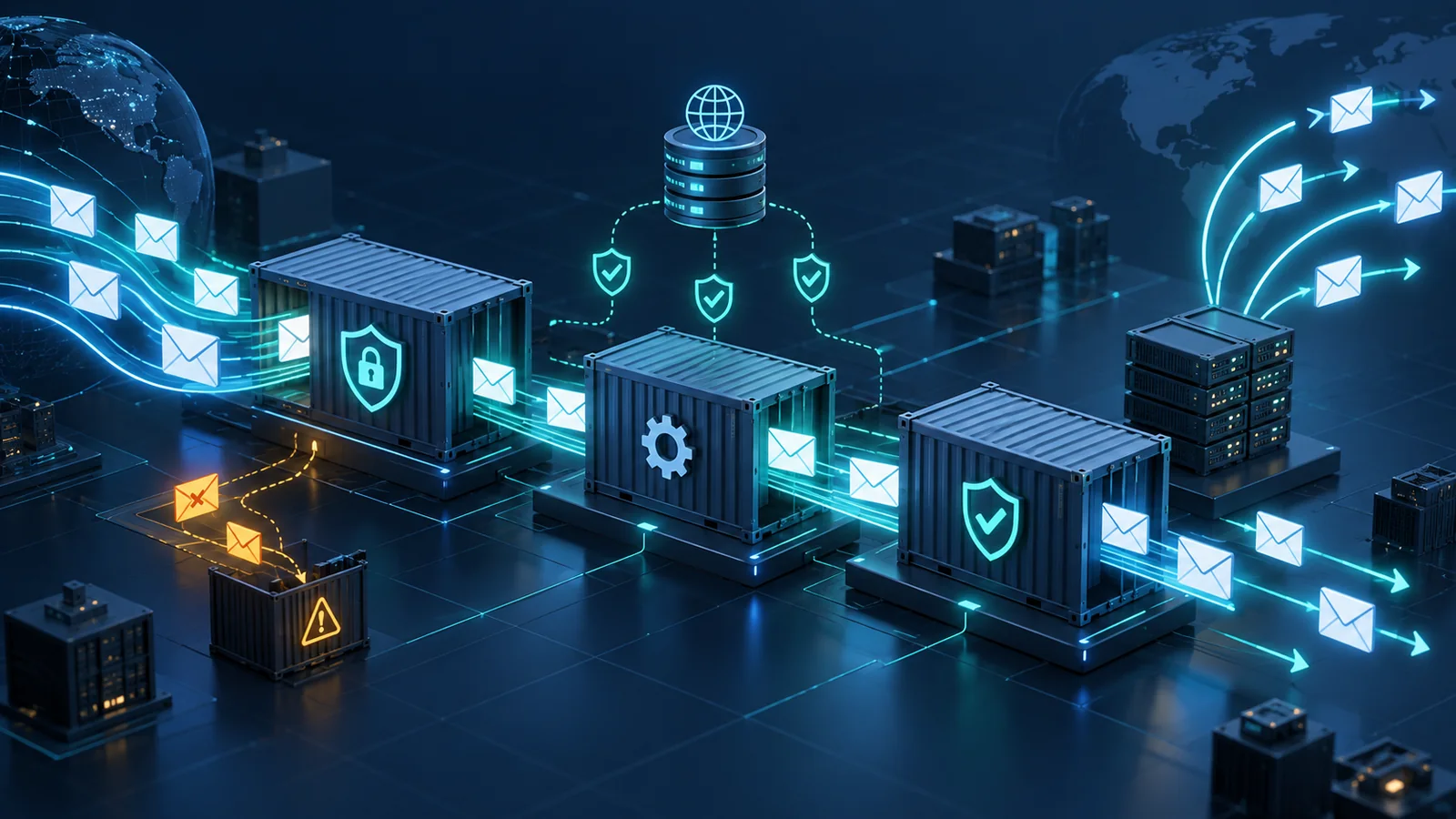 Mail flow qua các milter container, Kubernetes, DANE TLS, DKIM và outbound relay