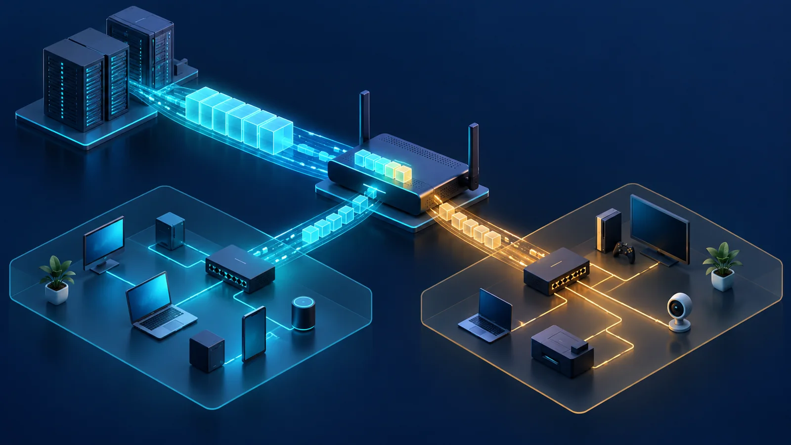 CPE nhận delegated prefix từ DHCPv6 server rồi cấp các subnet IPv6 xuống nhiều LAN