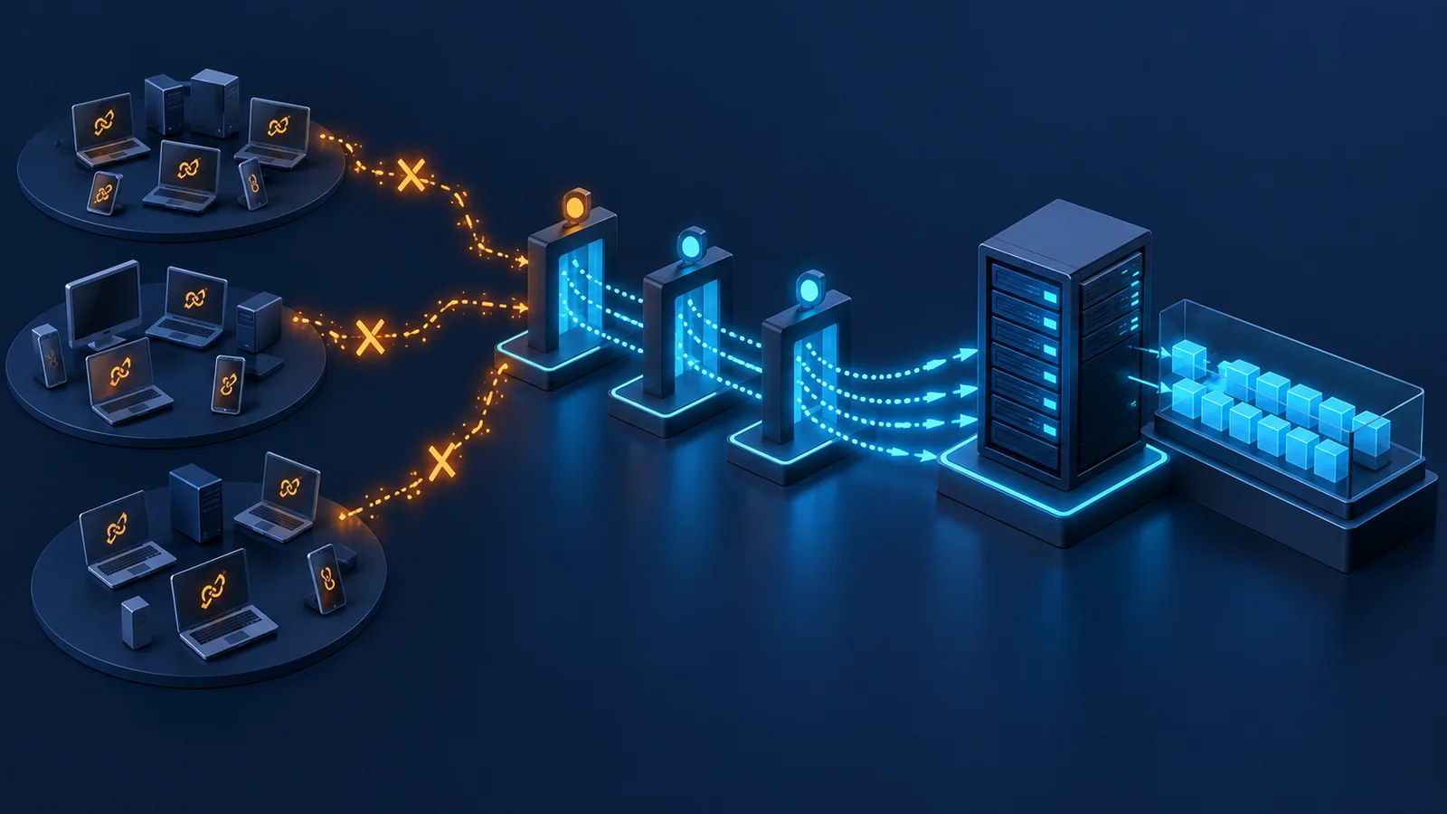 Minh họa tái kết nối theo từng đợt và kiểm soát hàng đợi; không biểu diễn kết quả benchmark.