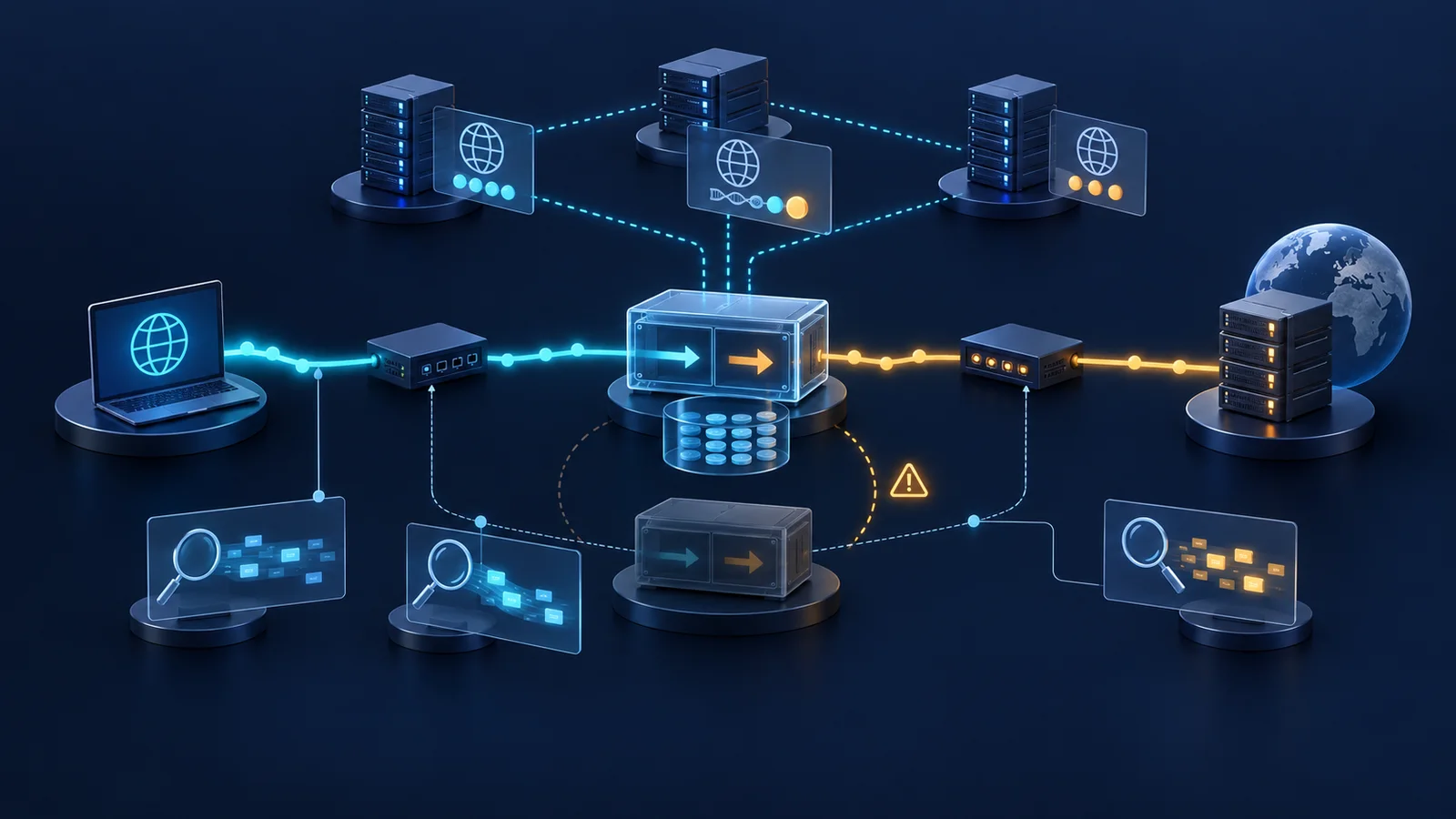 Minh họa: Các miền DNS64, NAT64 và điểm quan sát lưu lượng. Ảnh AI, không phải kết quả đo.