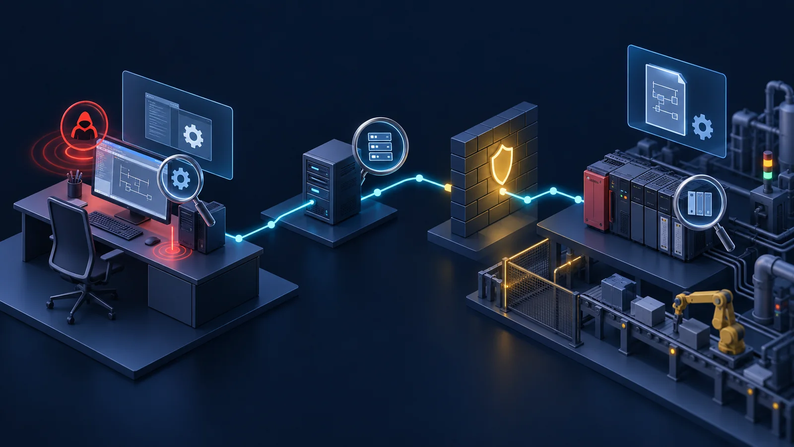Minh họa: Ranh giới truy cập giữa workstation, project và controller. Ảnh AI, không phải kết quả đo.