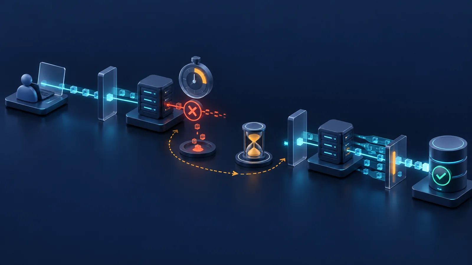 Minh họa: Phân biệt lời gọi logic, các lần thử và kết quả xử lý. Ảnh AI, không phải kết quả đo.