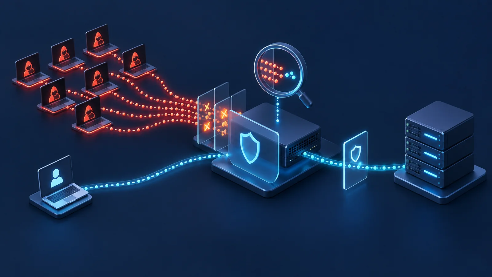 Minh họa: Bảo vệ dịch vụ TCP dưới tải kết nối bất thường. Ảnh AI, không phải kết quả đo.