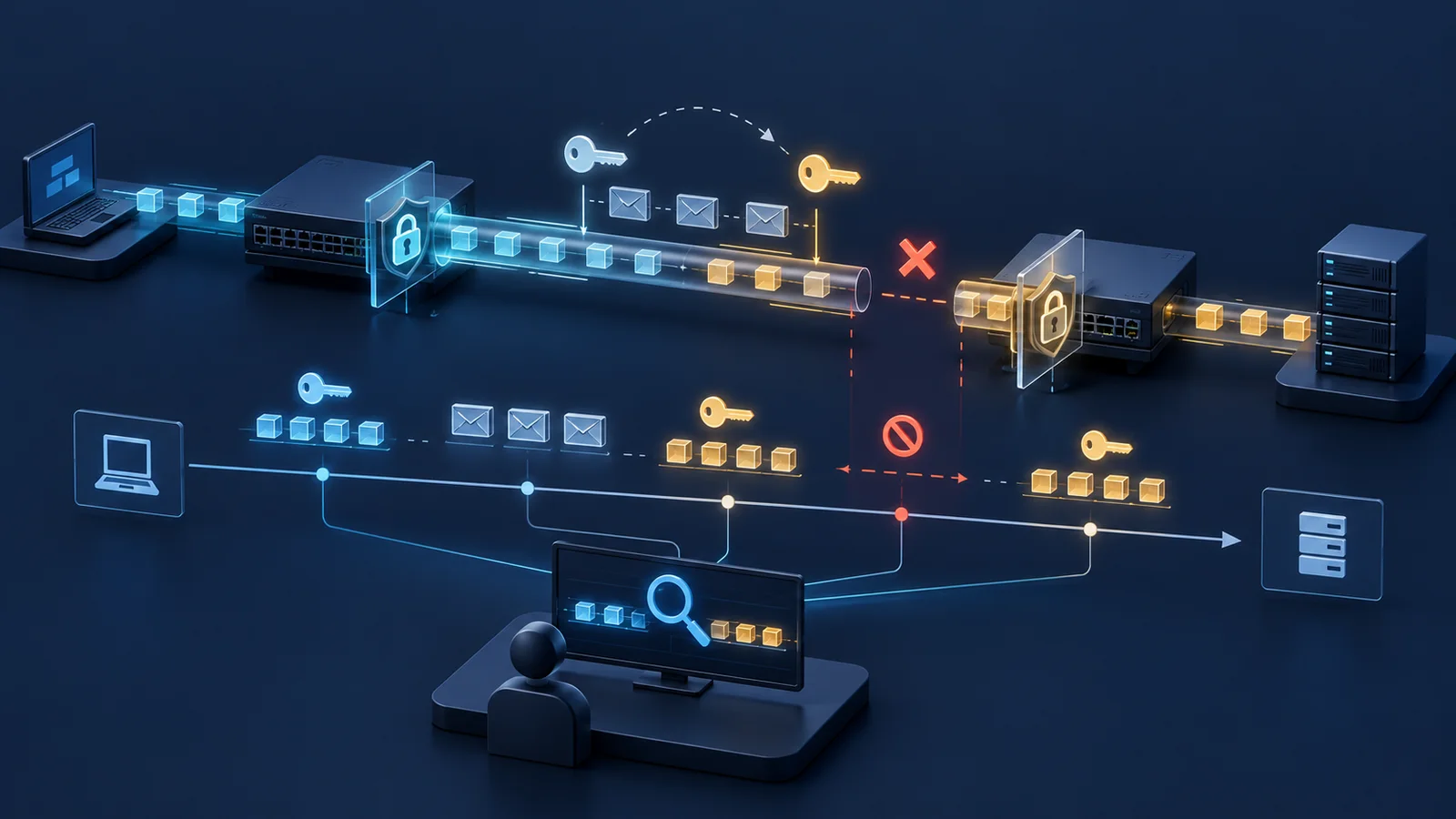 Minh họa: Chuyển khóa và phục hồi Secure Association. Ảnh AI, không phải kết quả đo.