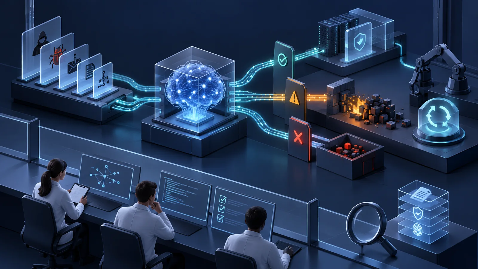 Minh họa: Kiểm chứng mô hình và giới hạn quyền công cụ trong lab. Ảnh AI, không phải kết quả đo.