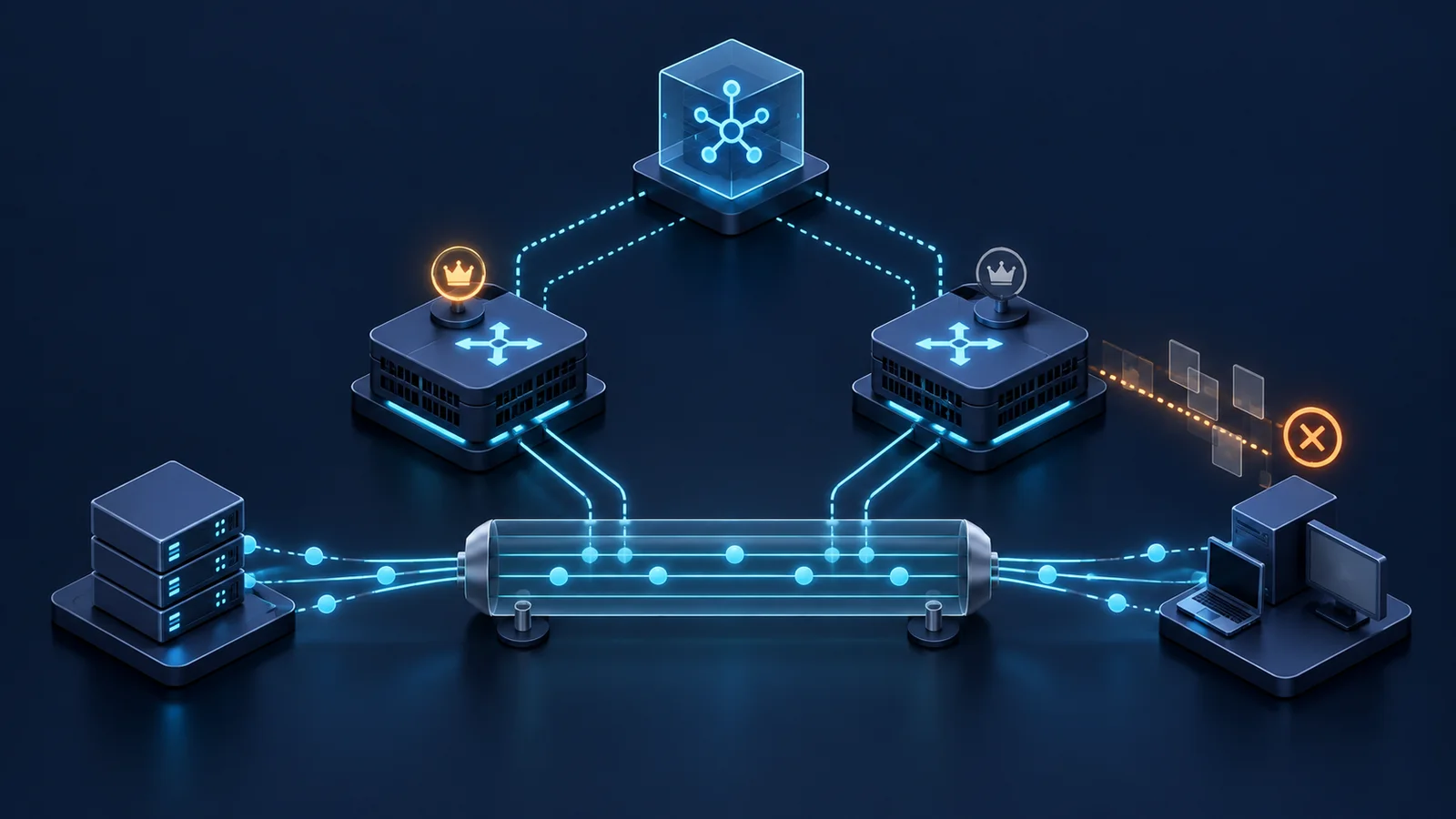 Minh họa: Kết nối EVPN đa đường tới cùng Ethernet Segment. Ảnh AI, không phải kết quả đo.