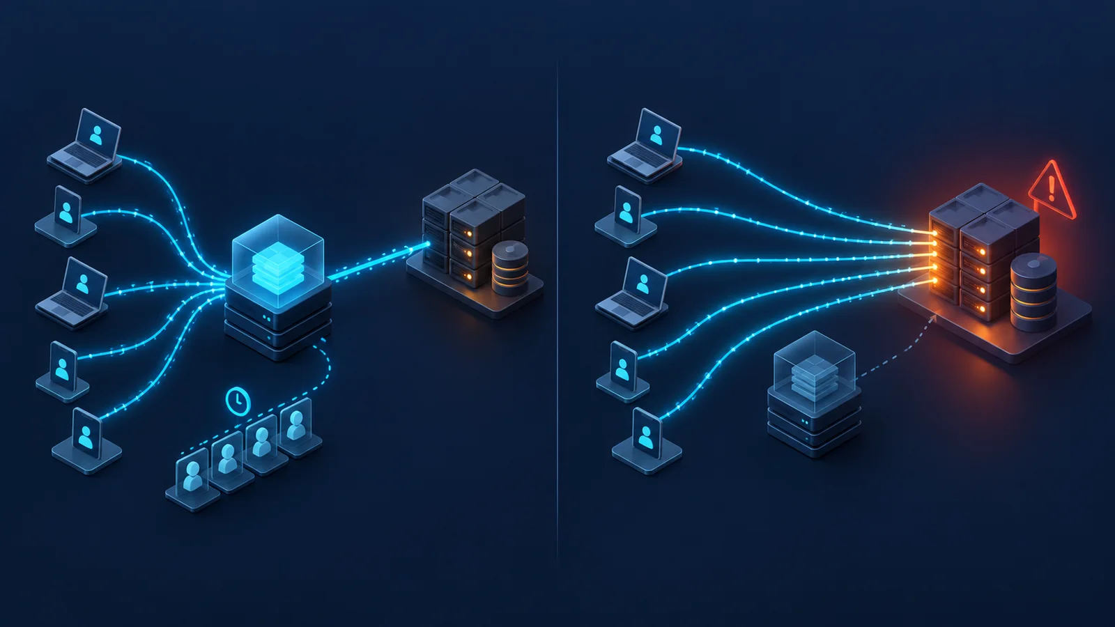 Minh họa: Gộp yêu cầu cùng nội dung để giảm tải origin. Ảnh AI, không phải kết quả đo.