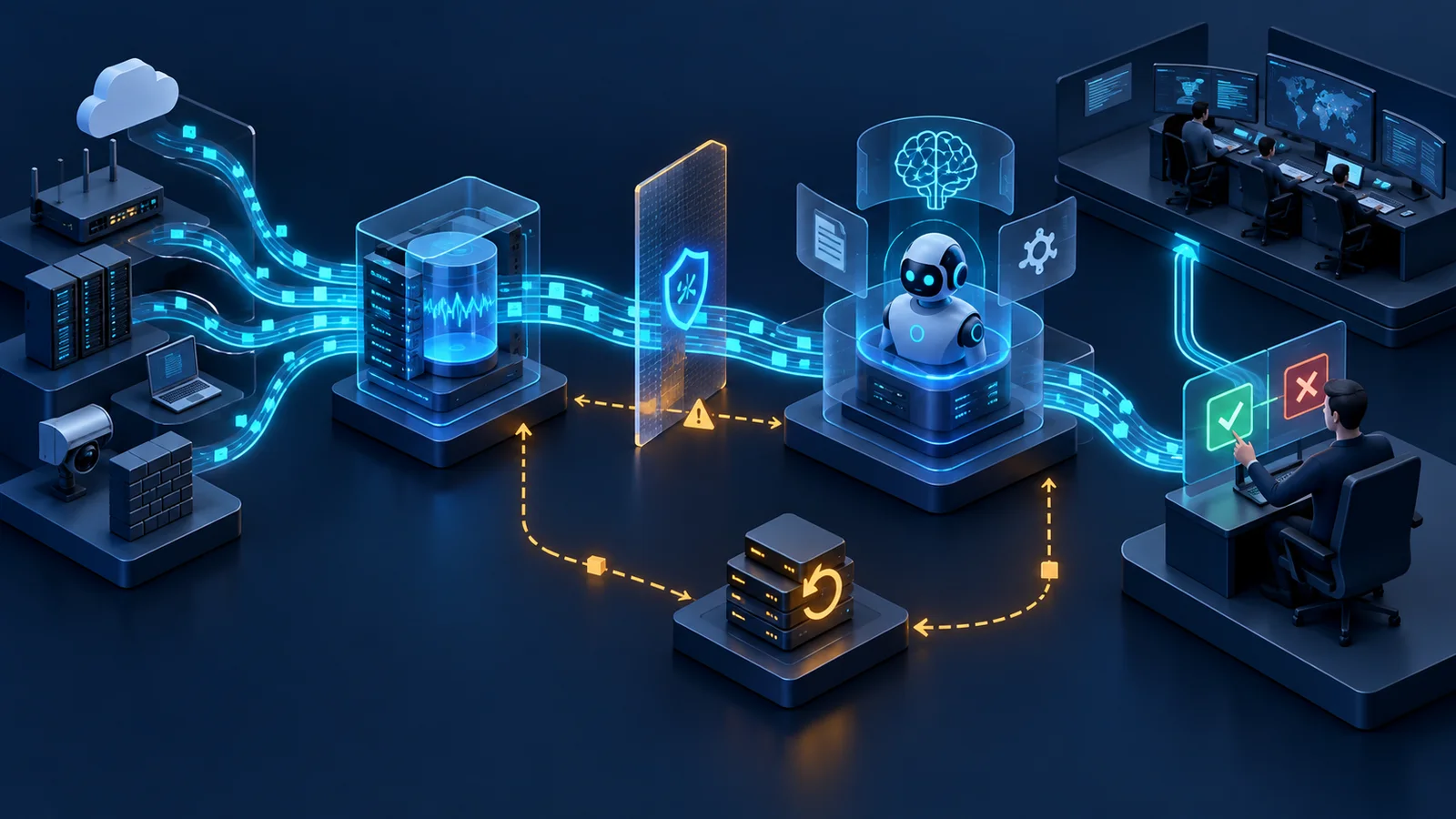 Minh họa: Luồng dữ liệu và ranh giới quyền của AI agent. Ảnh AI, không phải kết quả đo.