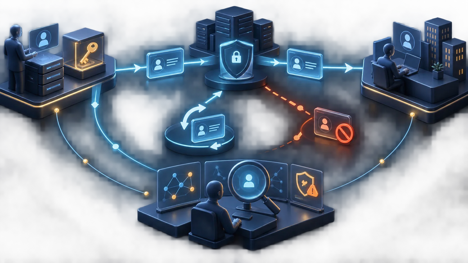 Minh họa: Phát hành, xác minh và thu hồi token giữa các hệ thống. Ảnh AI, không phải kết quả đo.