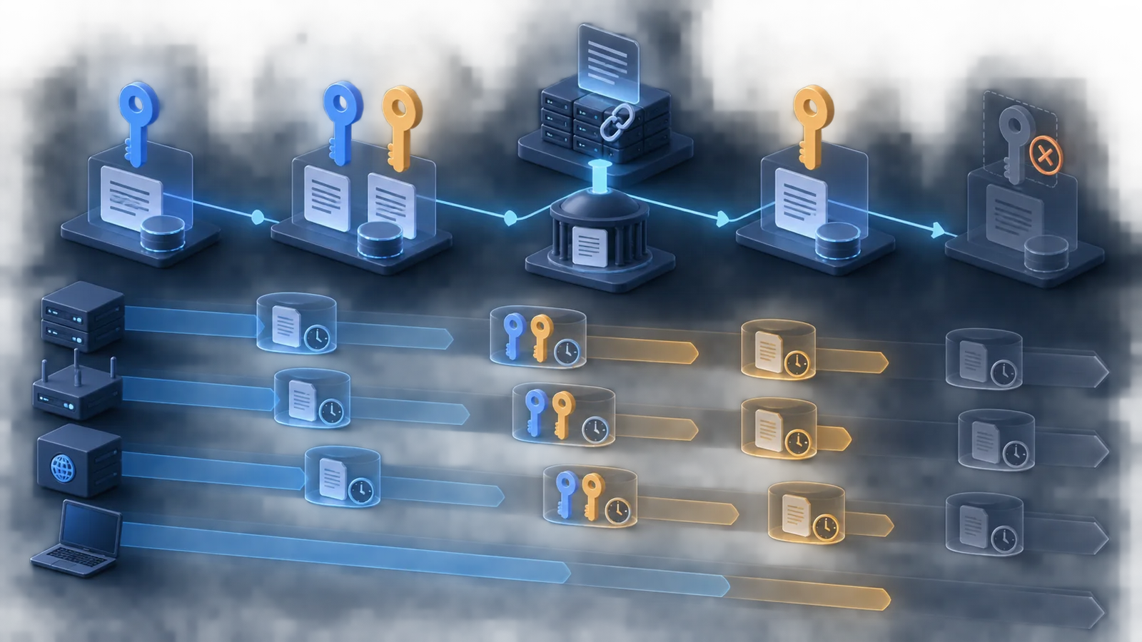 Minh họa: Phối hợp thay khóa DNSSEC với vòng đời cache. Ảnh AI, không phải kết quả đo.