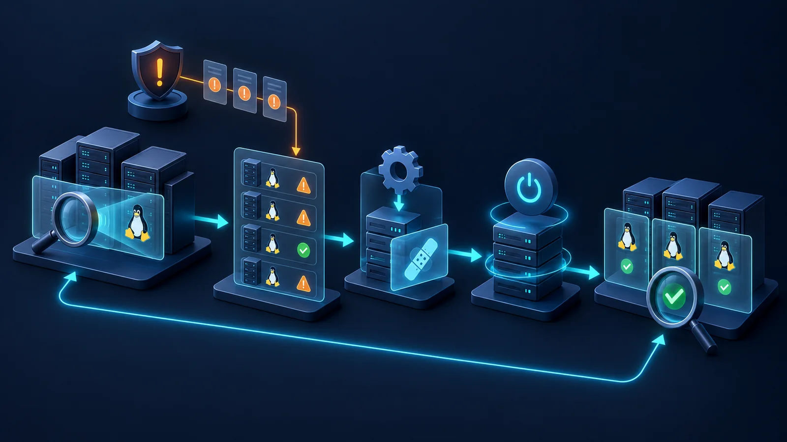 Minh họa: Kiểm chứng cập nhật kernel trên hạ tầng Linux. Ảnh AI, không phải kết quả đo.